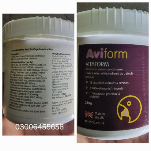 Import from England AVIFORM England ke top 1 company hai aur bilkul Original product hain koi copy nhi and also i used for my birds since have been 5 years no sidefect excellent result bcz it’s my personal experience.